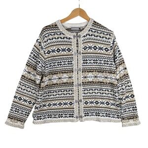 Croft & Barrow Fair Isle Nordic Knit Hardware Clasps Sweater size XL Tan/Black